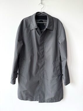 Hörst Düsseldorf Men’s Mac Style Rain Coat In Gray Micro Check - Size M - New